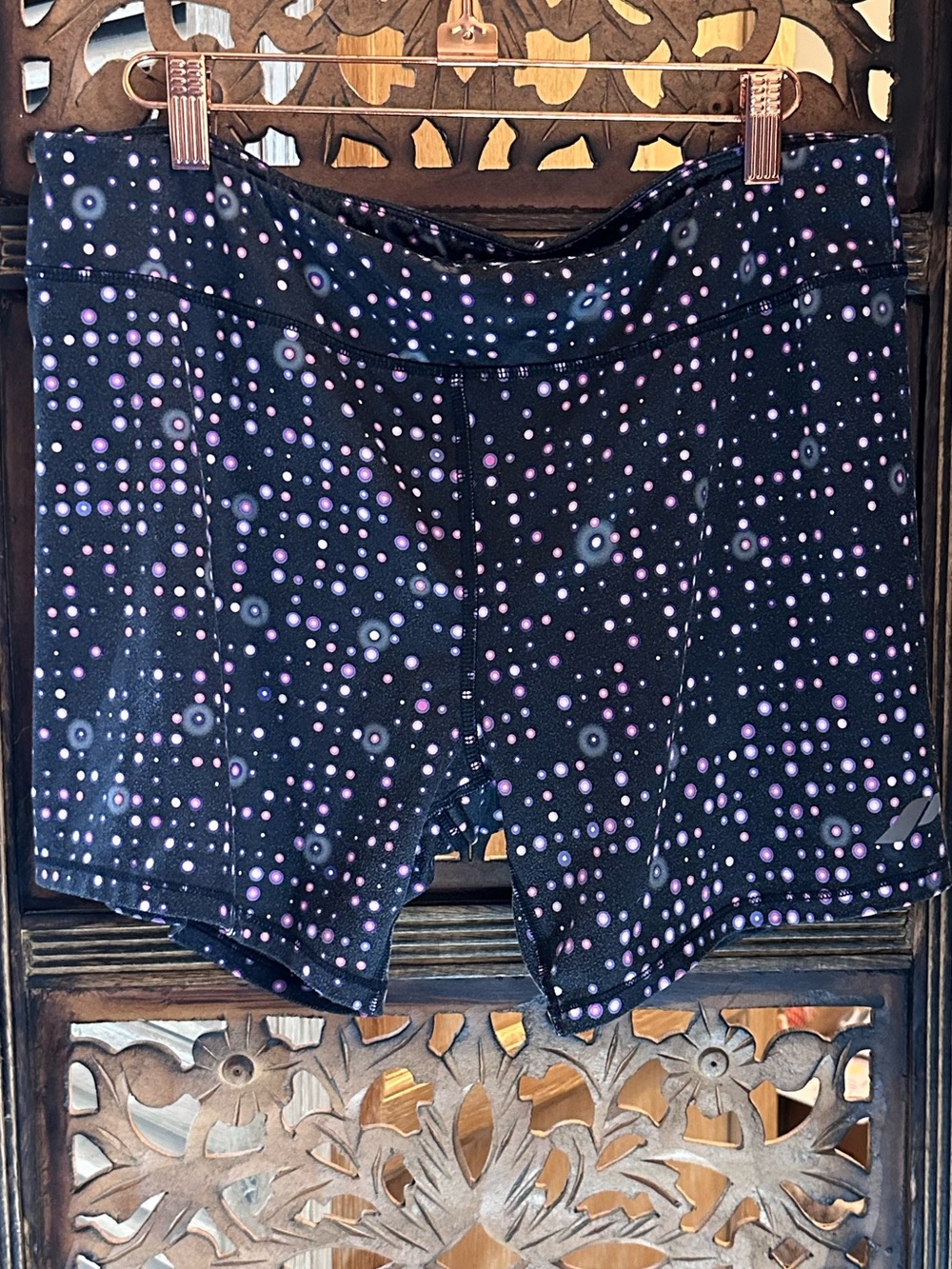 Pro Player Black w/ Purple & Pink Dots Pull On Athletic / Exercise / Bike Shorts